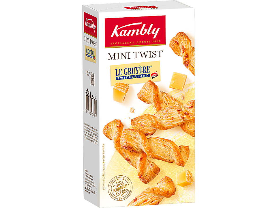Kambly Mini-Twist · Mini flûtes feuilletées torsadées · Käse und Butter