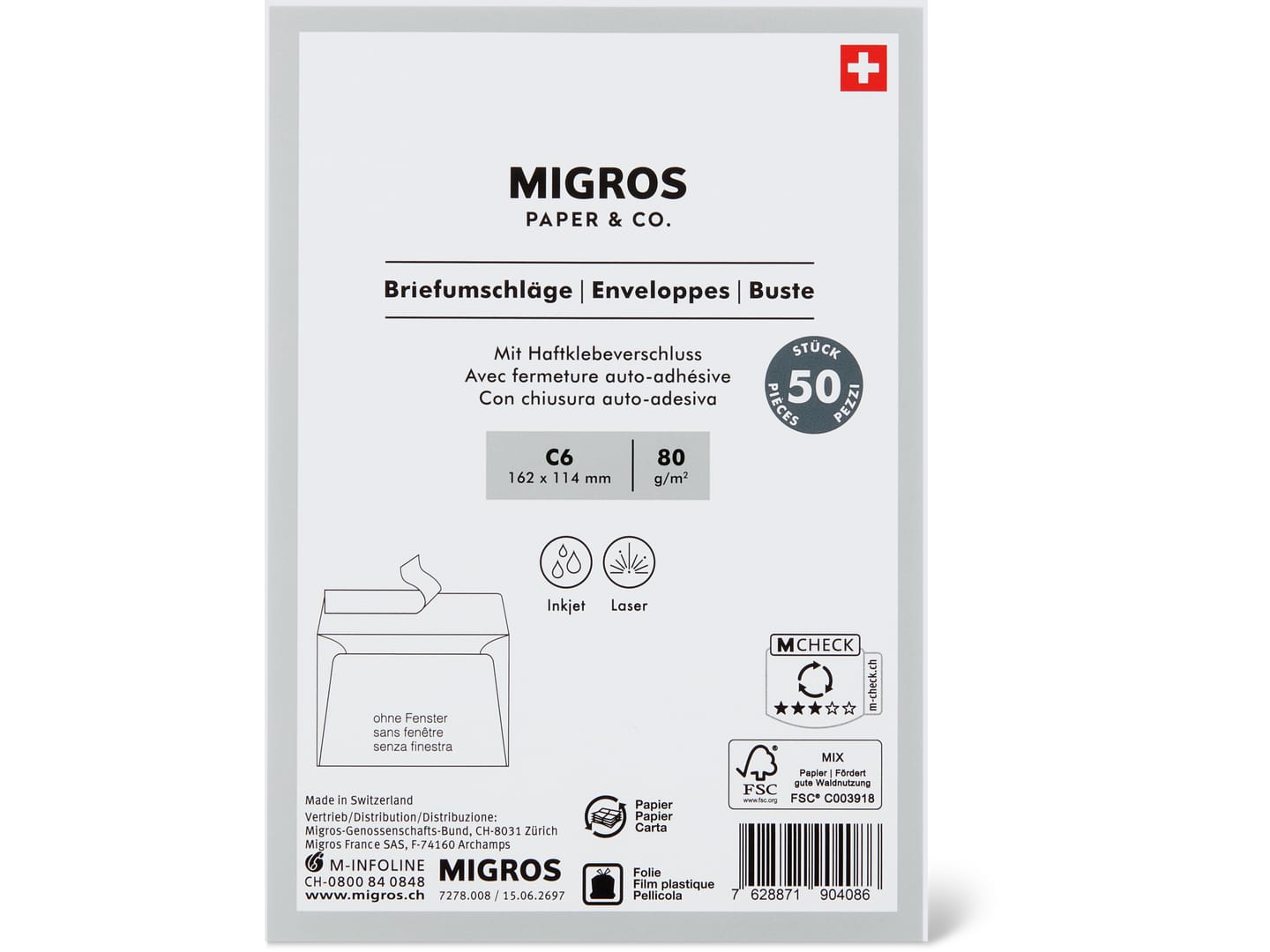 Migros Paper & Co. · Briefumschlag · C6, ohne Fenster