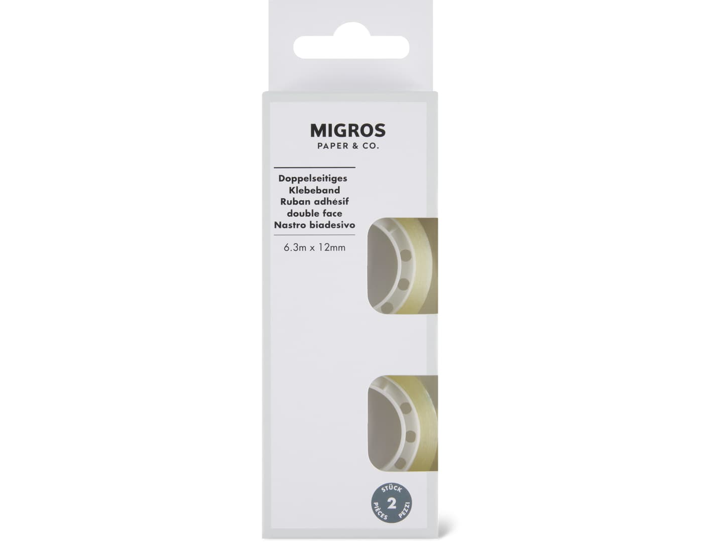 Migros Paper & Co. · Doppelseitiges Klebeband · 12mmx6.3m
