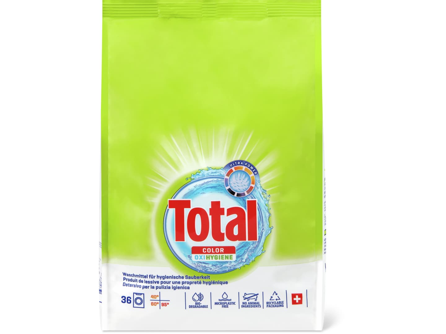 Total · Waschpulver · 36 Waschgänge, Oxy Hygiene, Color